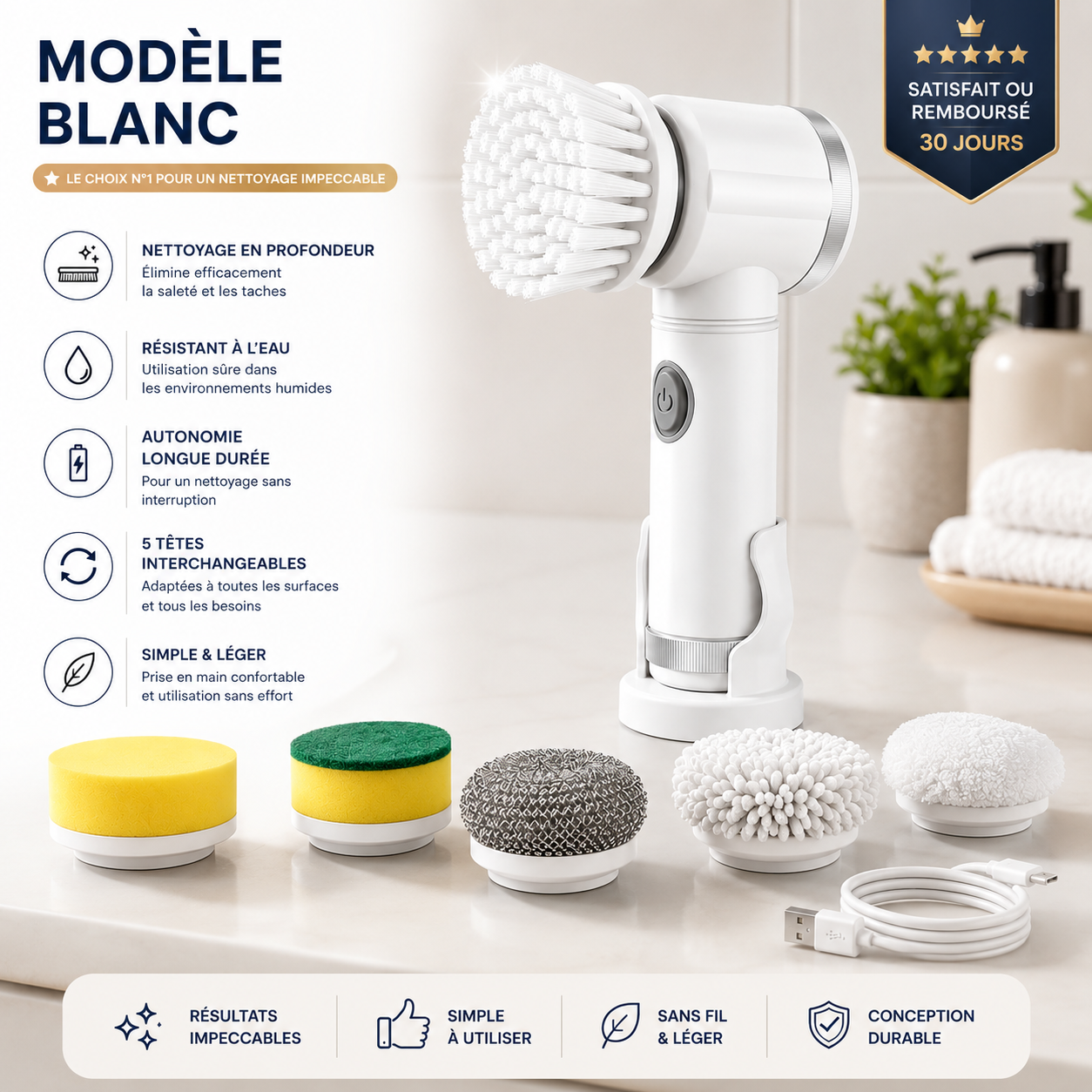 Brosse Rotatif Électrique - Nettoyage Rapide et Efficace.