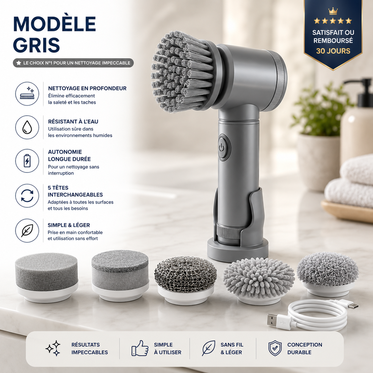Brosse Rotatif Électrique - Nettoyage Rapide et Efficace.